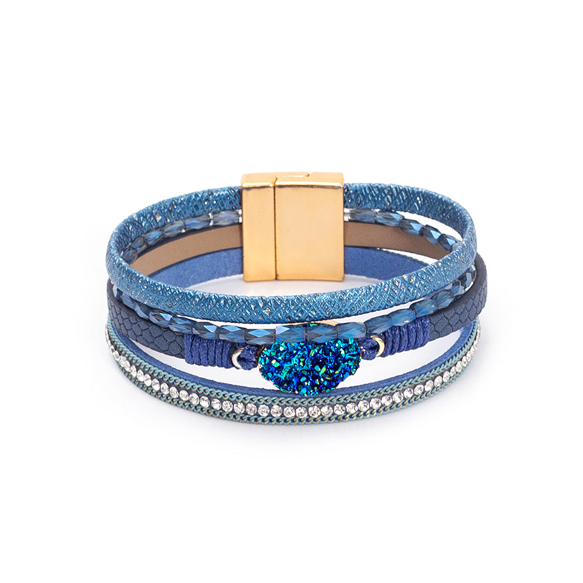 Wholesale Crystal Studded Vintage Ethnic Style Beaded Leather Bracelet